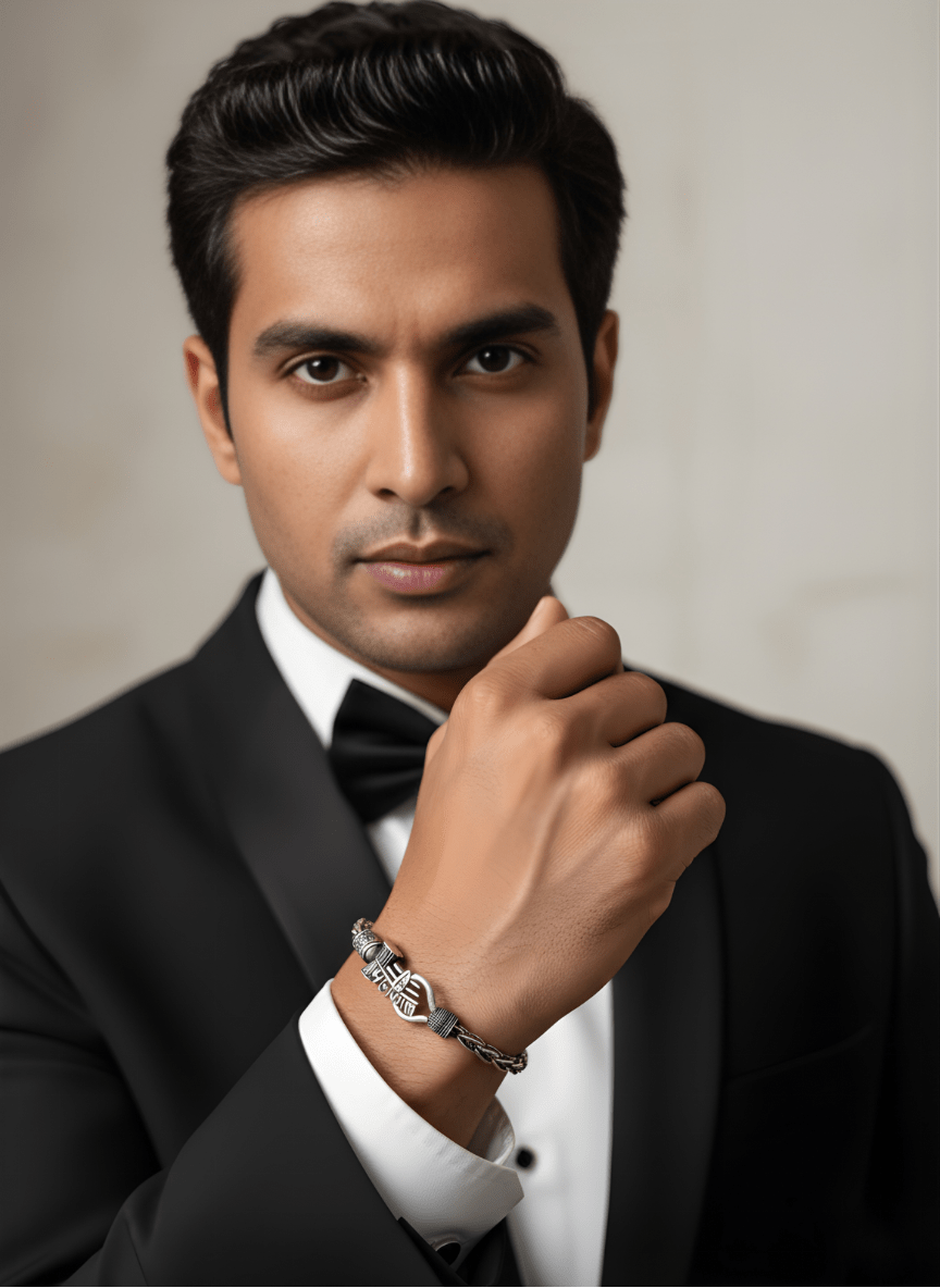 Silver Oxidised Mahakaal Bracelet ( 34 grams )