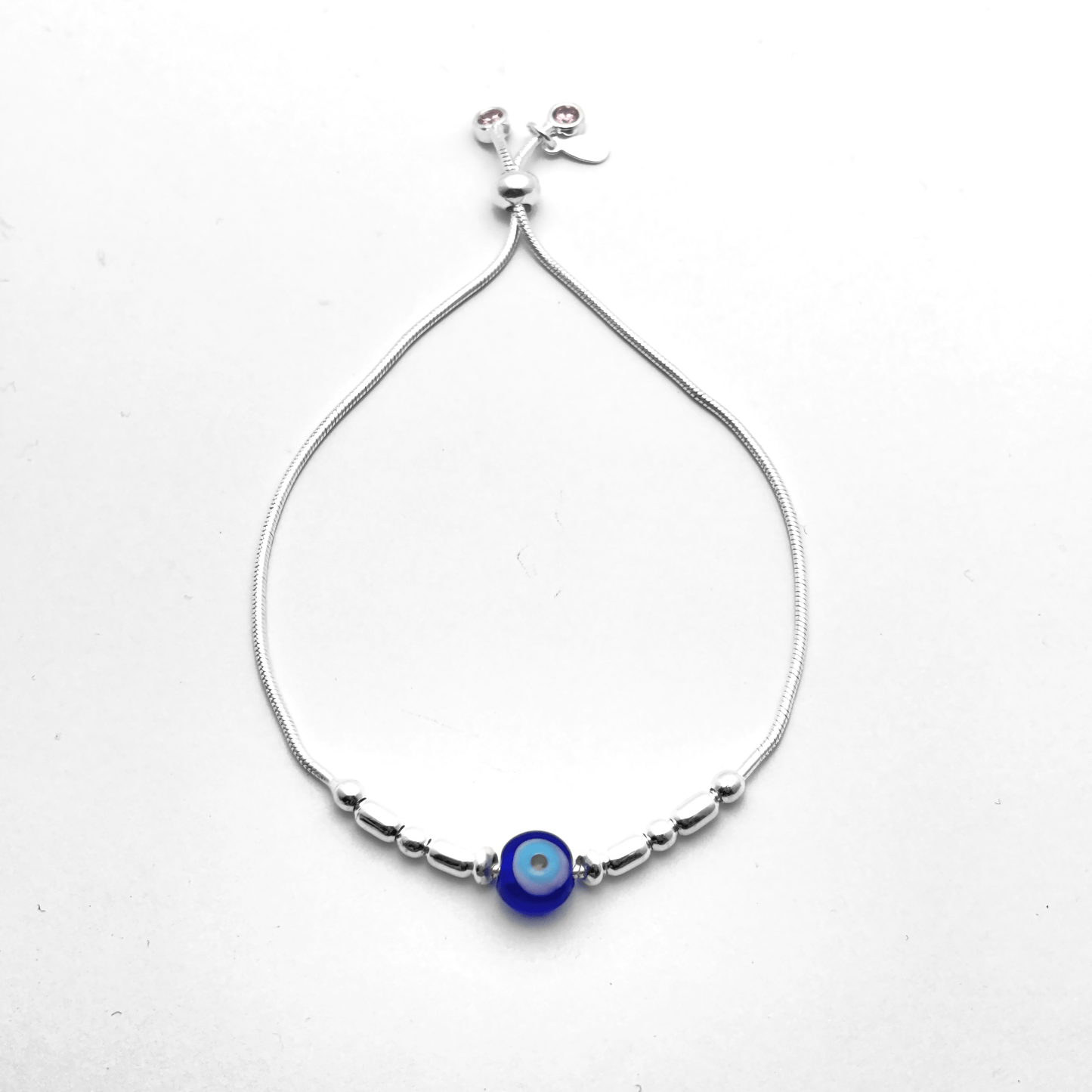 Sterling Silver Chain Bracelet with Evil Eye & Silver Beads