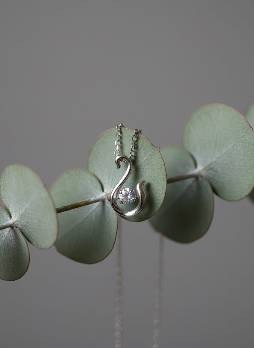 925 Sterling Silver Open Swan Pendant Necklace