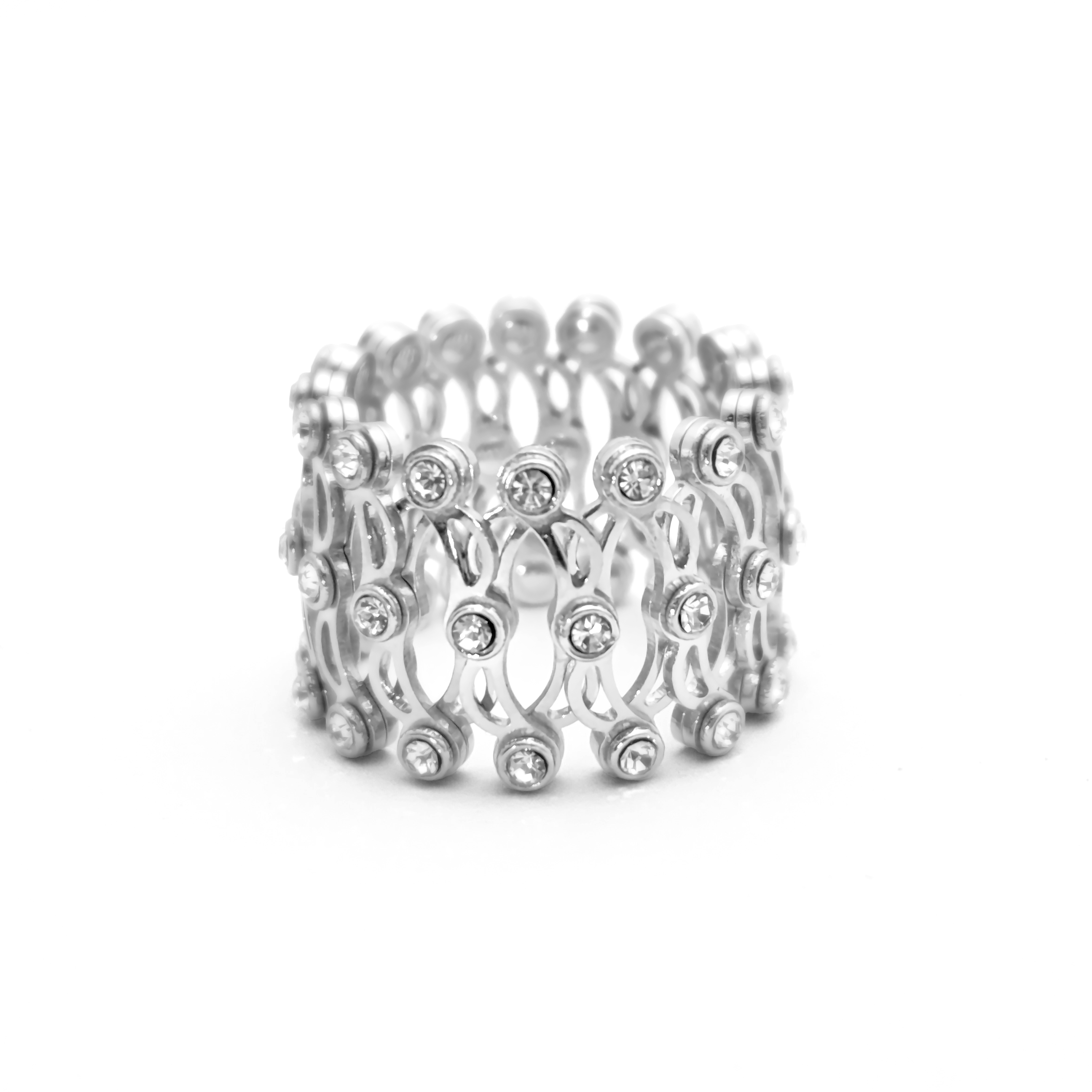925 Sterling Silver 2 in 1 Ring & Bangle Bracelet with Crystals