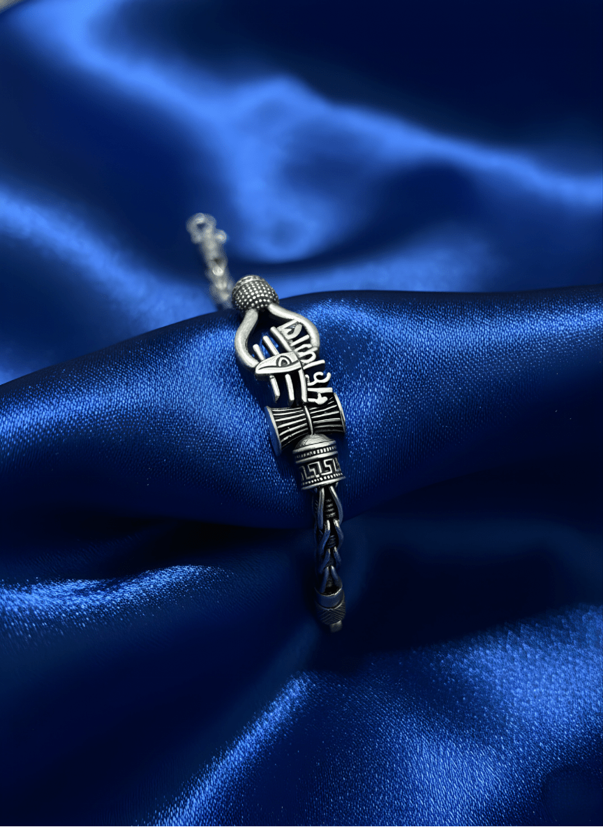 Silver Oxidised Mahakaal Bracelet ( 34 grams )