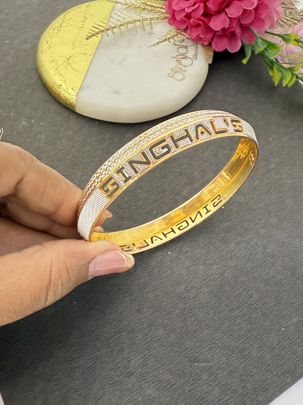 Personalised Name Kada in 925 Silver with Gold Finish