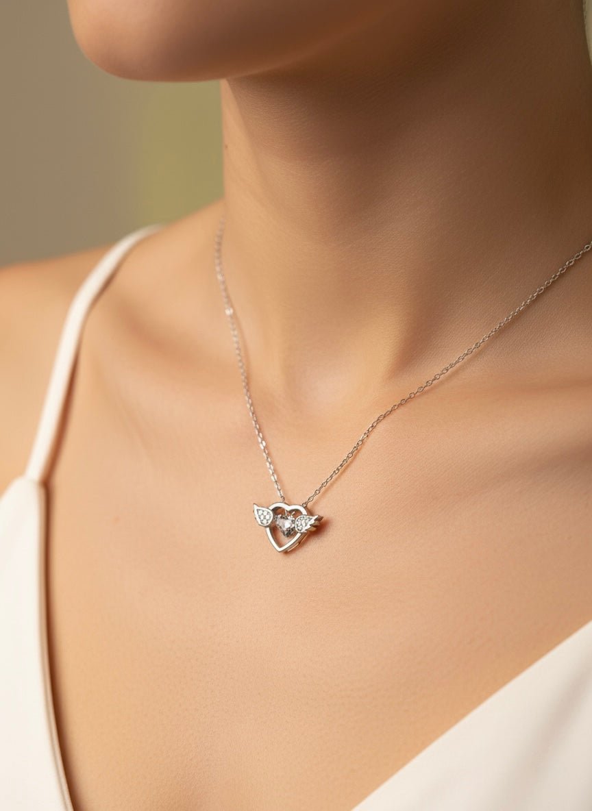 925 Sterling Silver Wings Heart Pendant