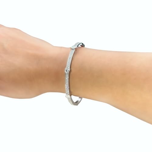 Studded Rhinestones Sterling Silver Bangle Bracelet