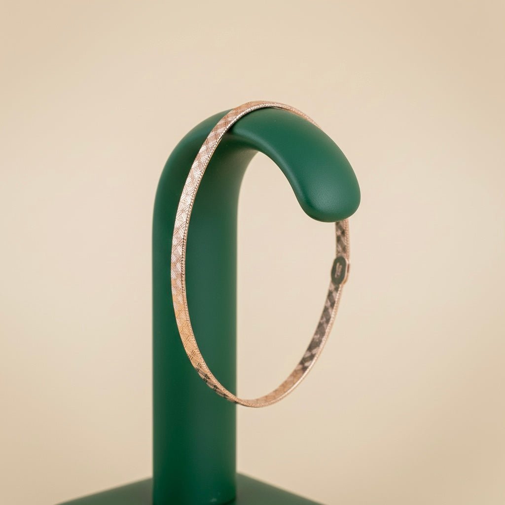 Elegant Gold & Light Brown Woven Design Silver Italian Anklet