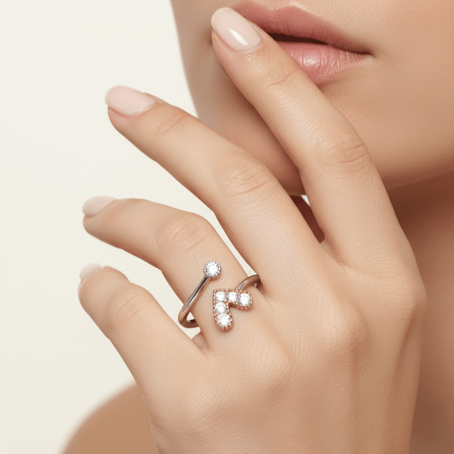 Single rose gold Heart Design Sterling Silver Ring