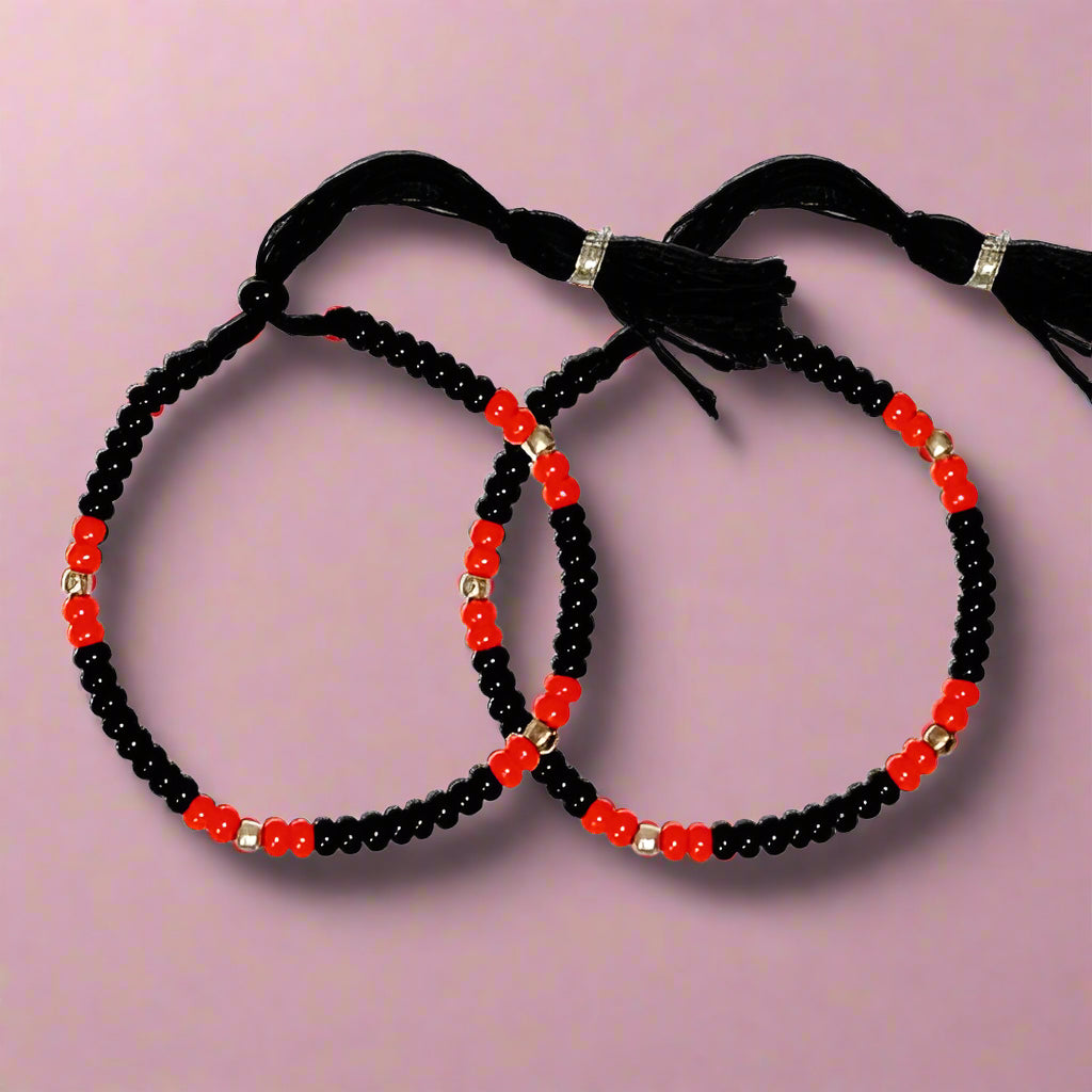 Black, Red & Silver Beads Nazariya Baby Boys & Girls Bracelet