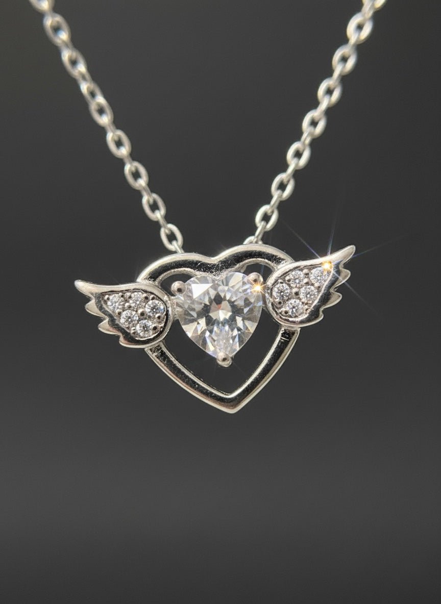 925 Sterling Silver Wings Heart Pendant