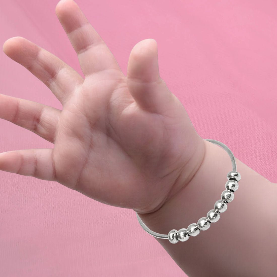 Sterling Silver Balls Beads Kada (Bangle Bracelet)