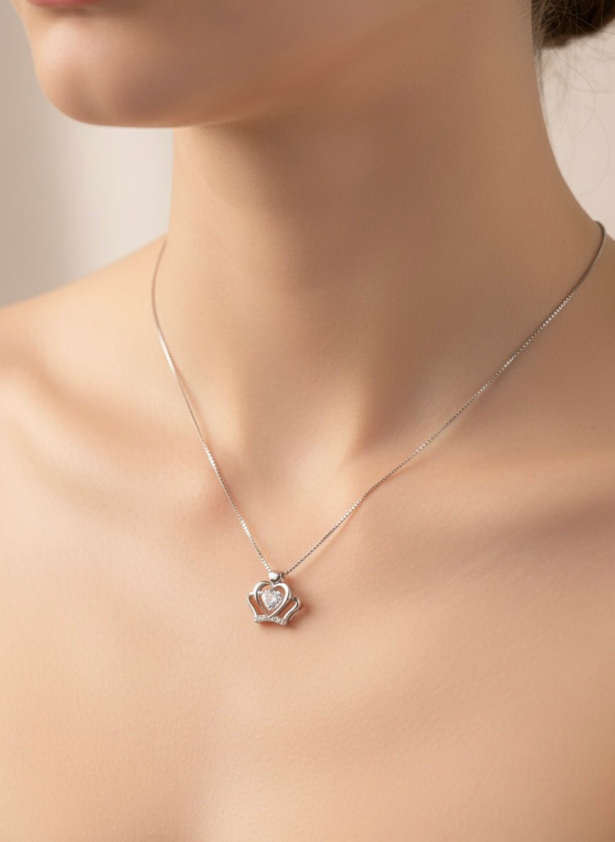925 Sterling Silver Crown Pendant Necklace for Women