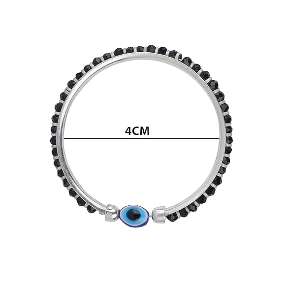 Evil Eye & Black Silver Beads Sterling Silver Kada (Bangle Bracelet)