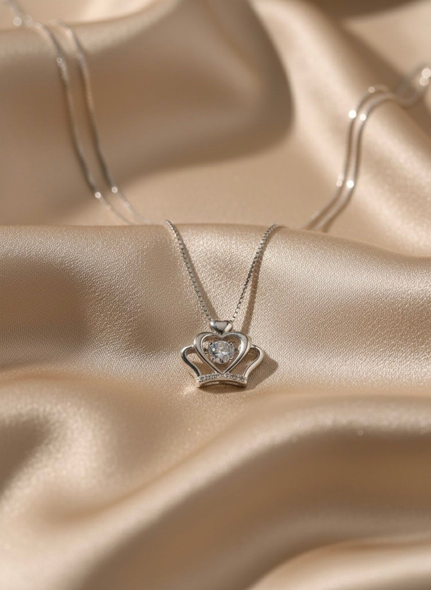 925 Sterling Silver Crown Pendant Necklace for Women