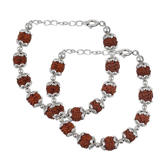 Rudraksh Beads Silver Chain Bracelet (1 Pair)