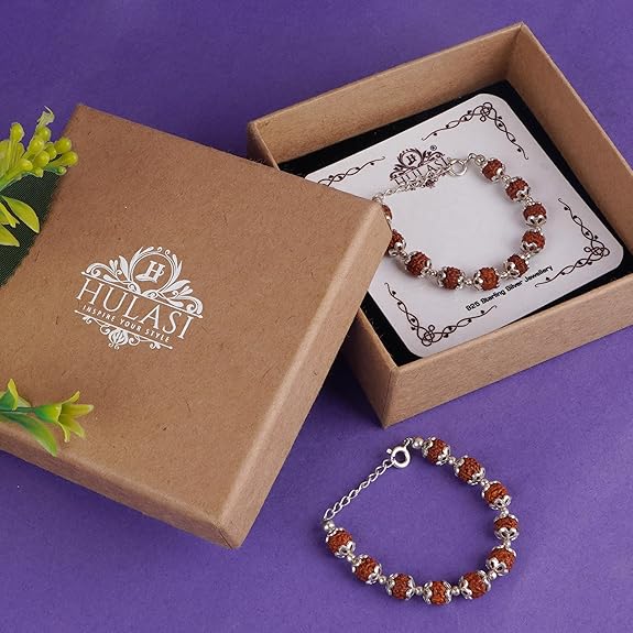 Rudraksh Beads Silver Chain Bracelet (1 Pair)