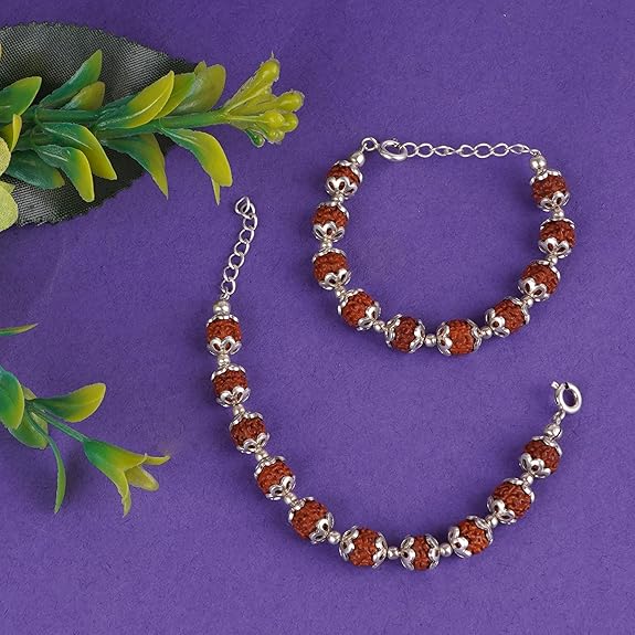 Rudraksh Beads Silver Chain Bracelet (1 Pair)