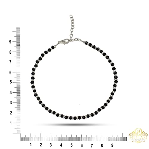 925 Sterling Silver Nazariya Anklet with elegant Black & Silver Crystal Beads, designed for girls and women. This adjustable anklet is comfortable, stylish, and perfect for everyday wear or special occasions. Made with high-quality sterling silver, the anklet is a beautiful combination of tradition and modern fashion, ideal for adding a unique touch to your jewelry collection. A great gift idea for loved ones, designed to suit all occasions, from casual outings to festive celebrations.