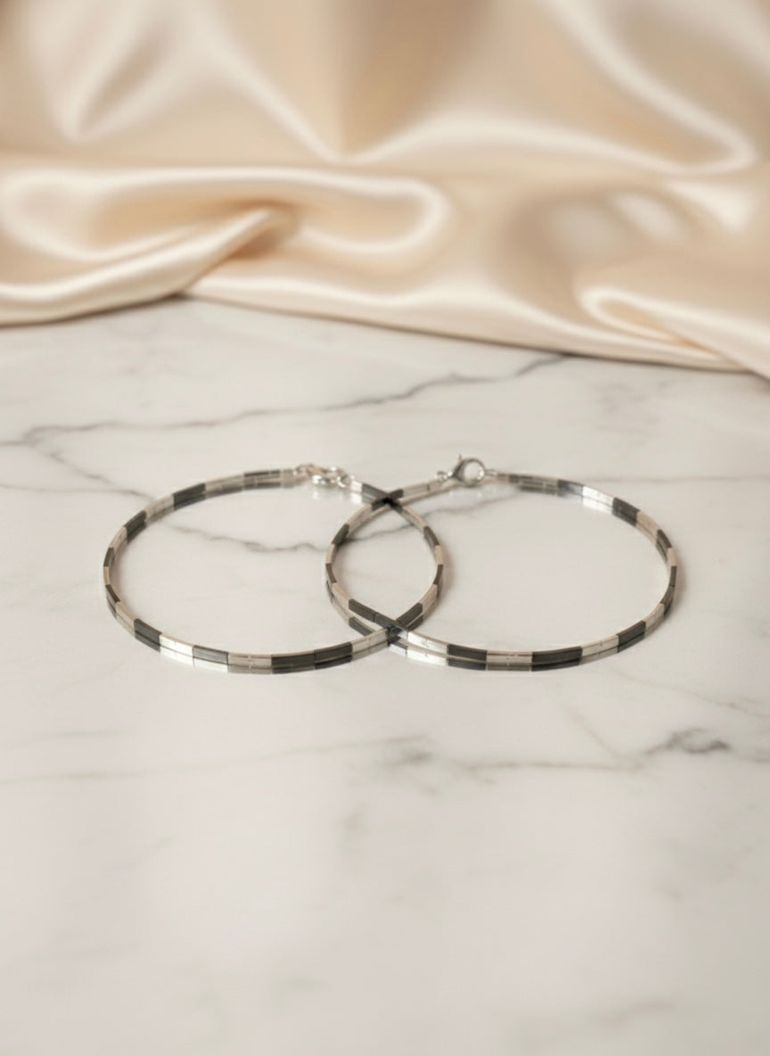 Contrasting Silver & Black 925 Sterling Anklets | Black & Silver Link Chain Ankle Bracelet