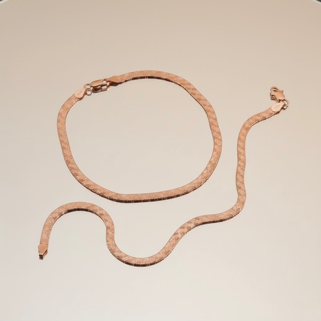 Elegant Gold & Light Brown Woven Design Silver Italian Anklet