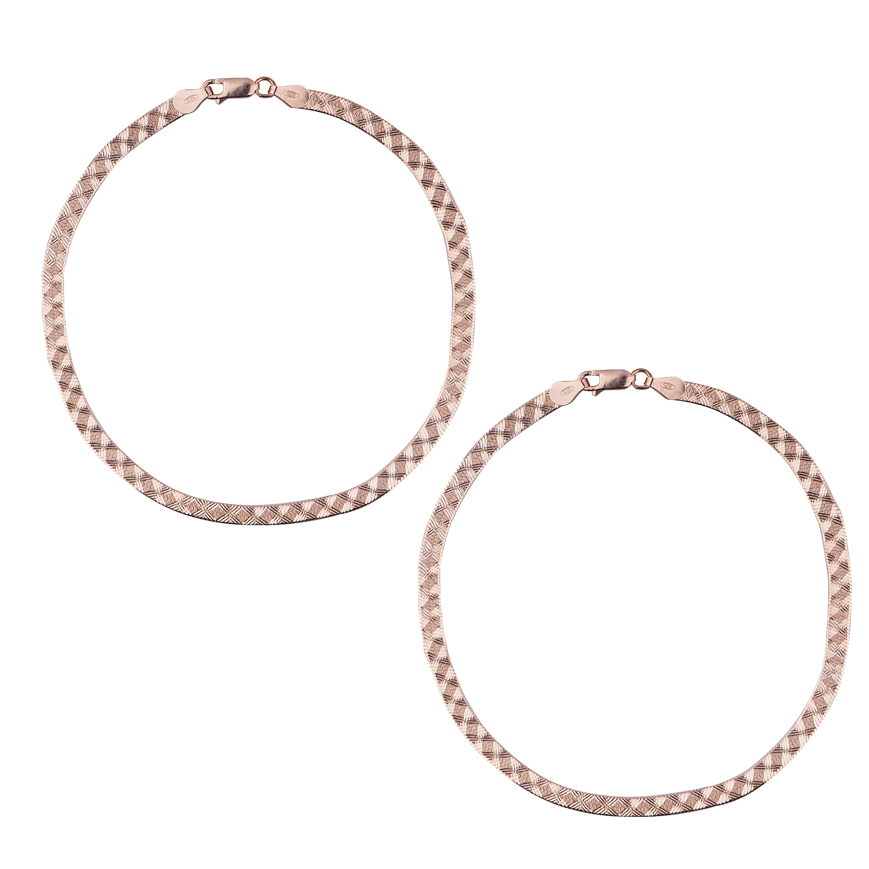 Elegant Gold & Light Brown Woven Design Silver Italian Anklet