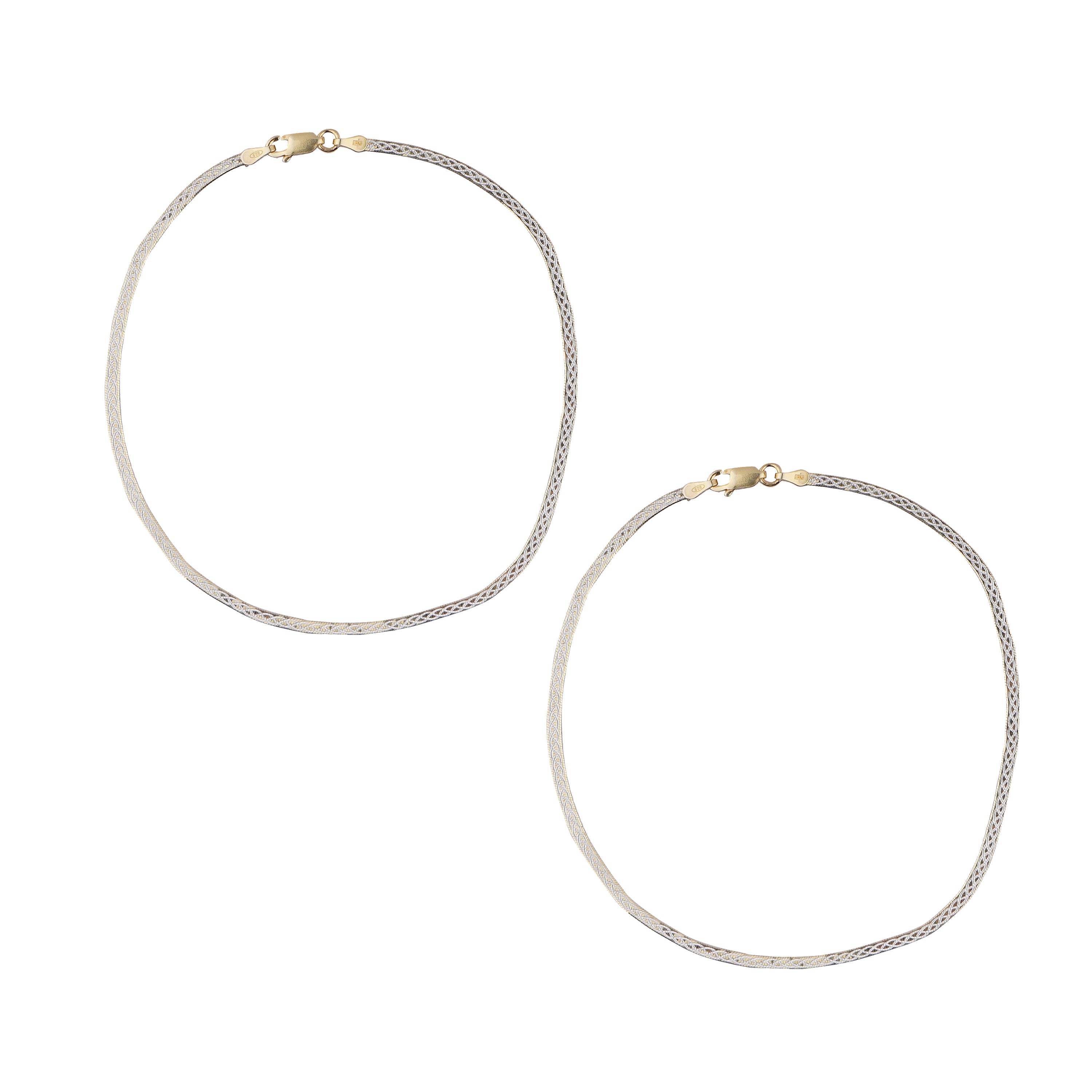 Elegant Silver & Gold Woven Design Silver Italian Anklet (1 Pair)