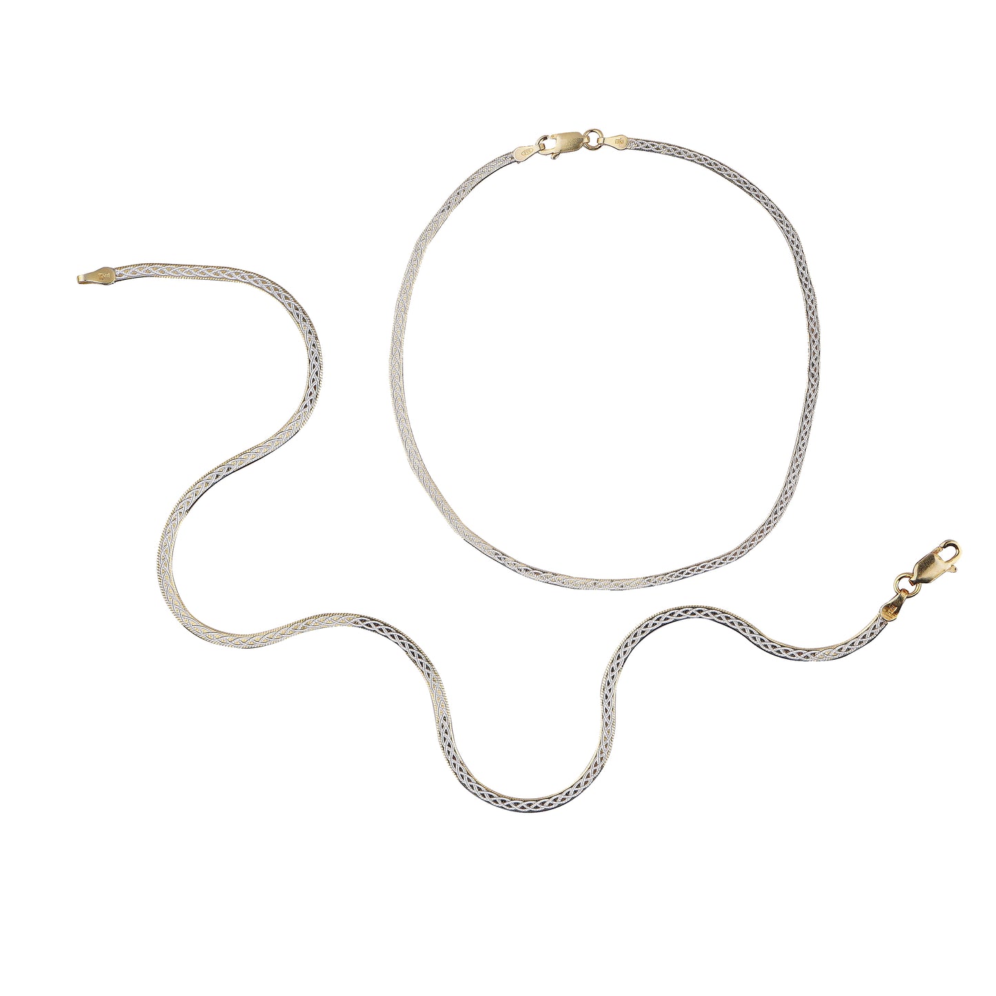 Elegant Silver & Gold Woven Design Silver Italian Anklet (1 Pair)