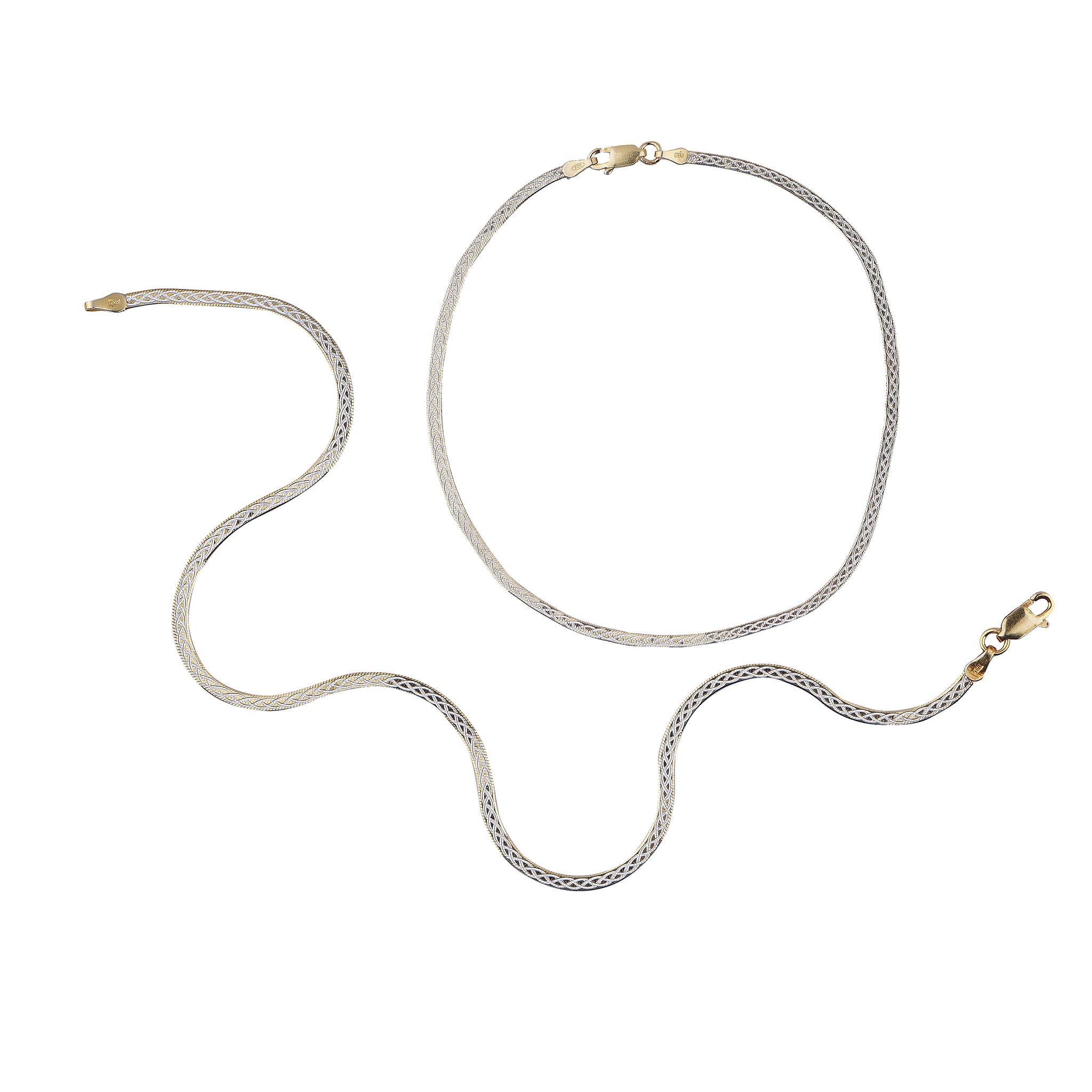 Elegant Silver & Gold Woven Design Silver Italian Anklet (1 Pair)