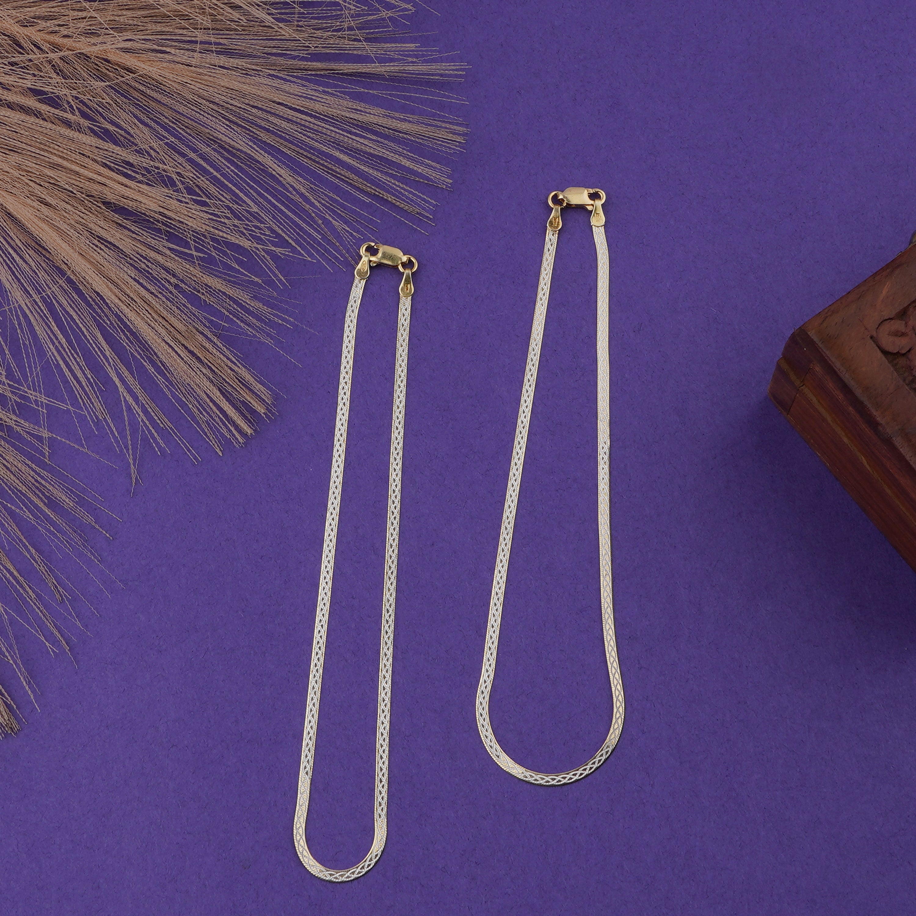 Elegant Gold & Light Brown Woven Design Silver Italian Anklet