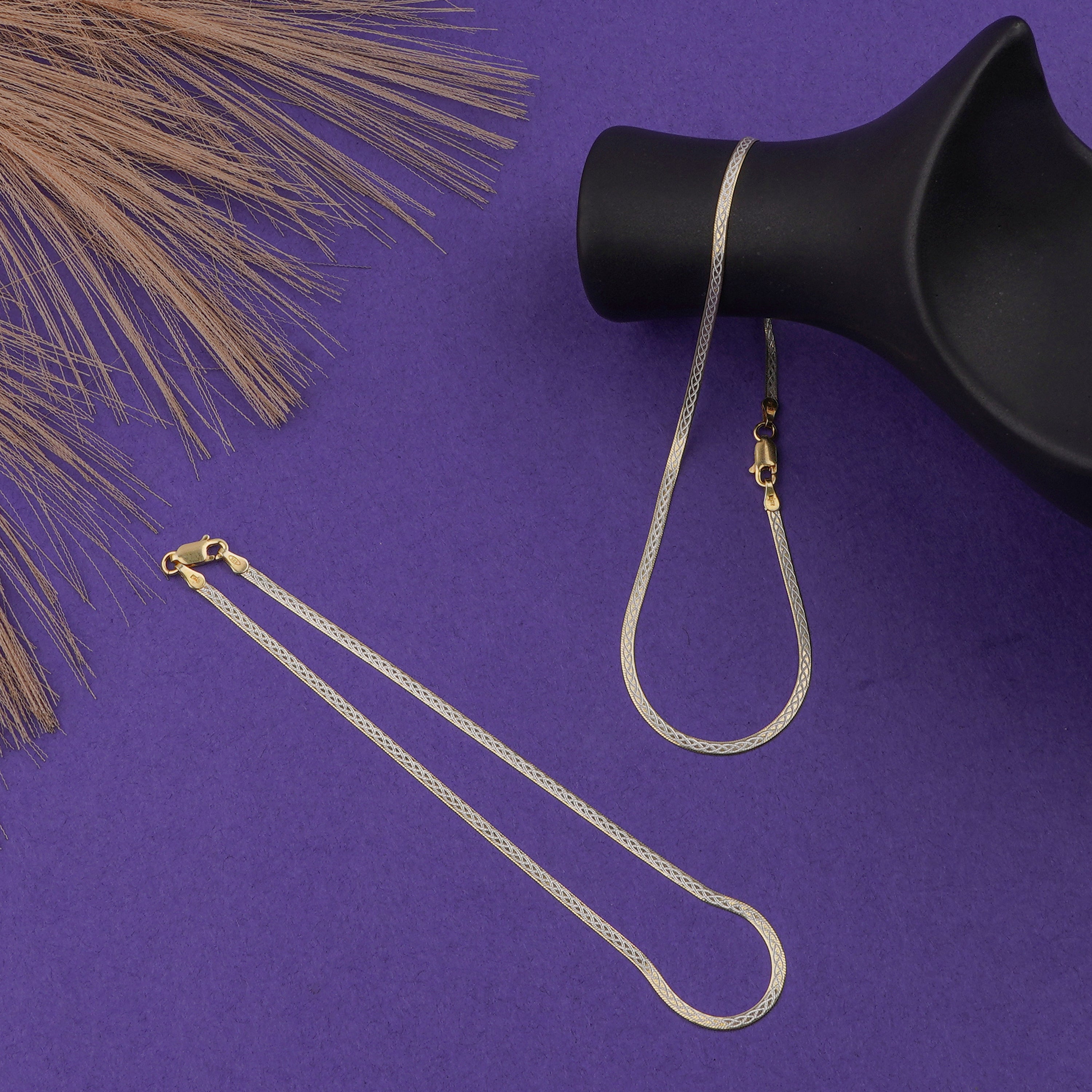 Elegant Gold & Light Brown Woven Design Silver Italian Anklet