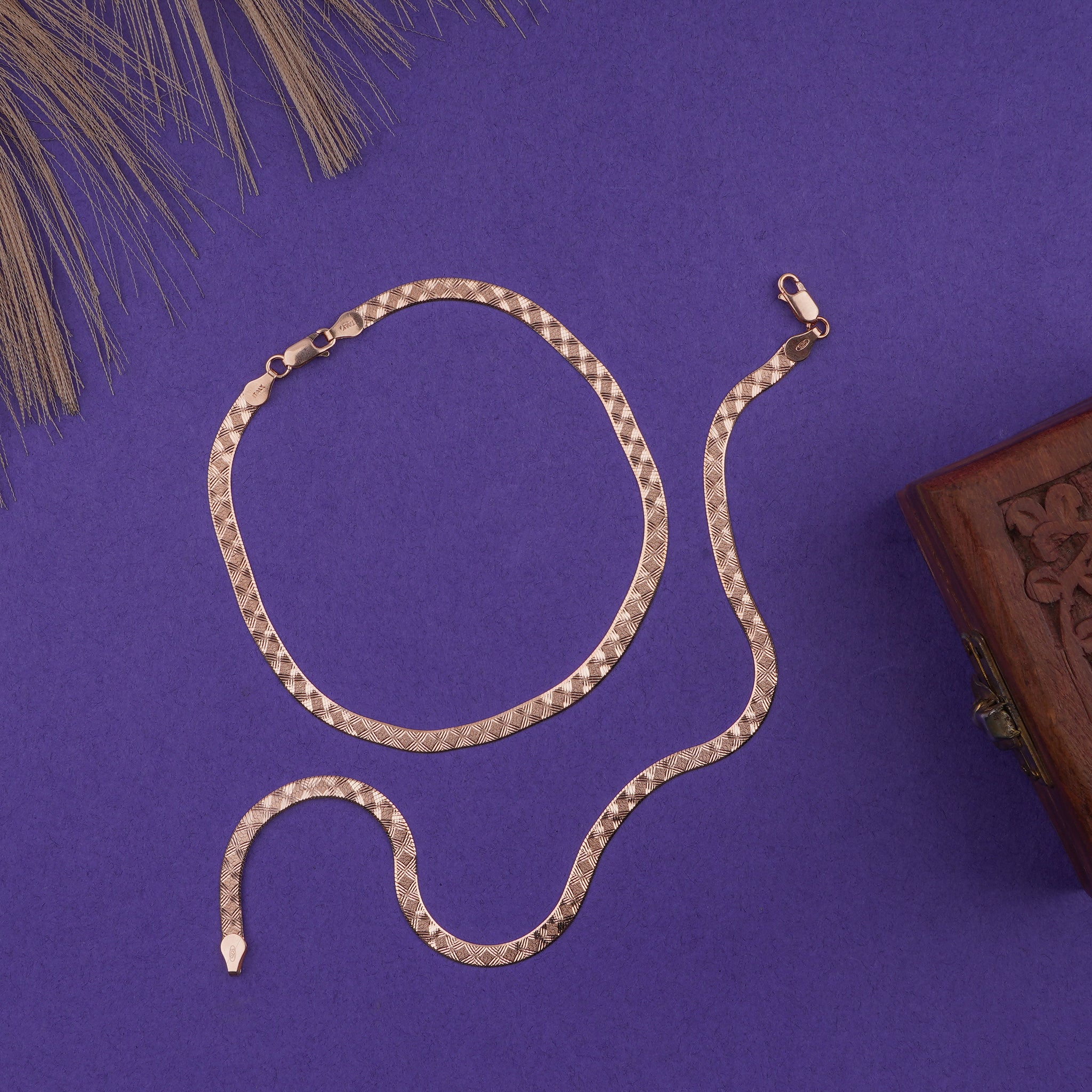 Elegant Gold & Light Brown Woven Design Silver Italian Anklet