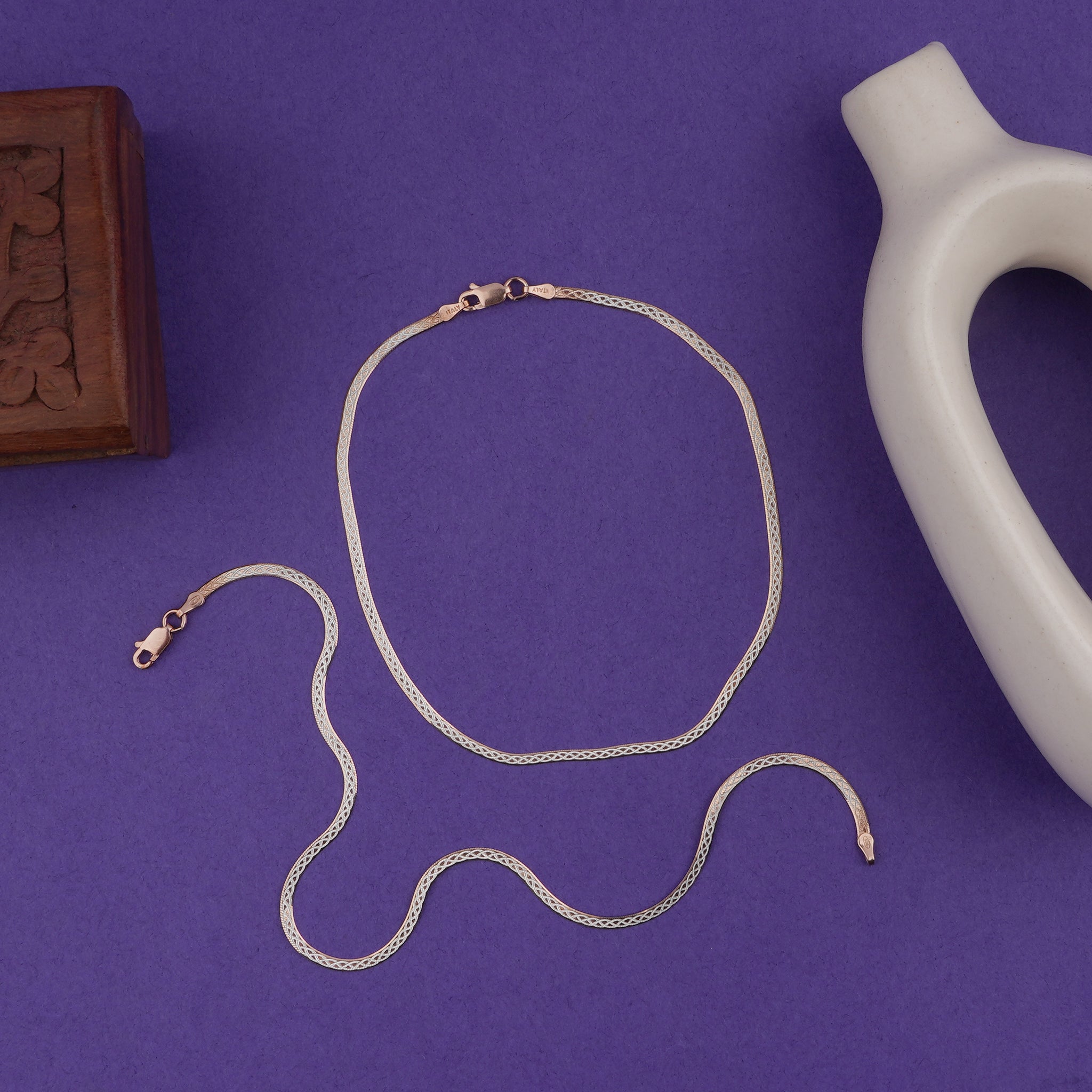 Celestique Woven Design Silver Italian Anklet (1 Pair)