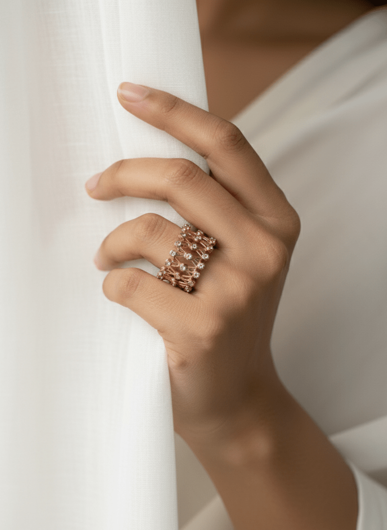 2 in 1 Ring to Bracelet rose gold color bracelet, 925 sterling silver