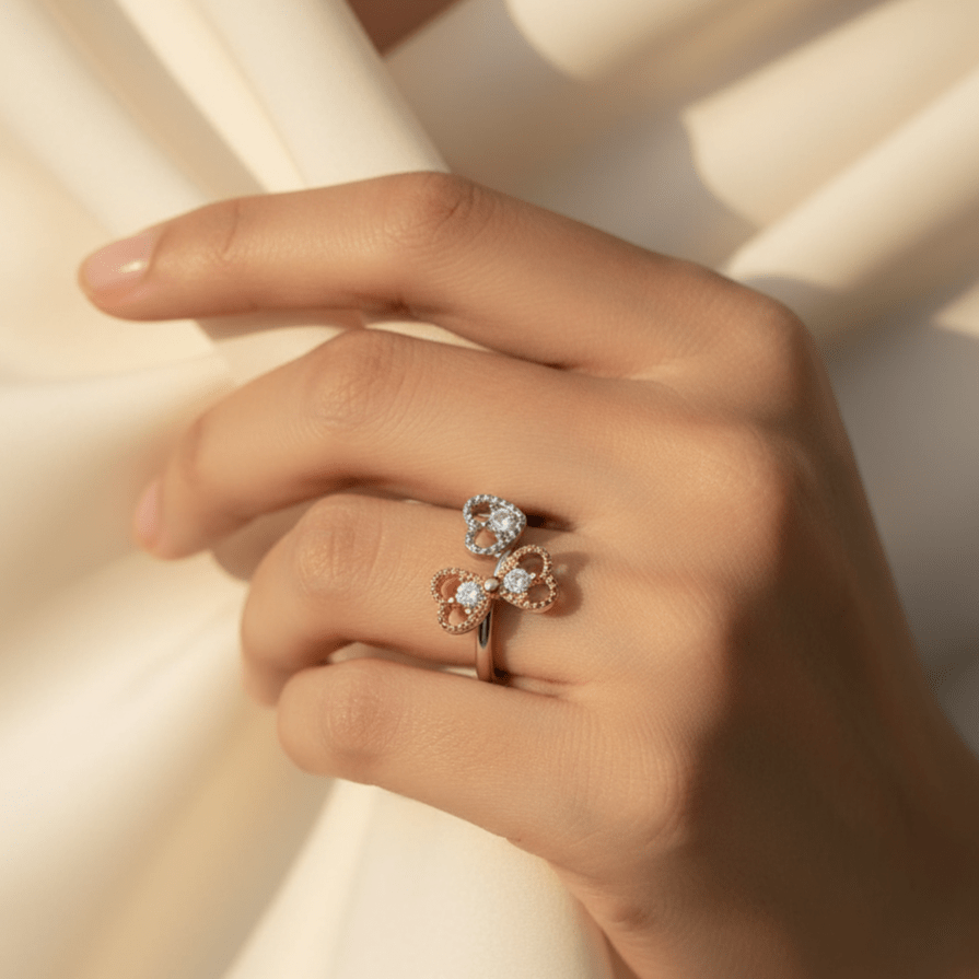 3 Heart Design Sterling Silver Ring rose gold