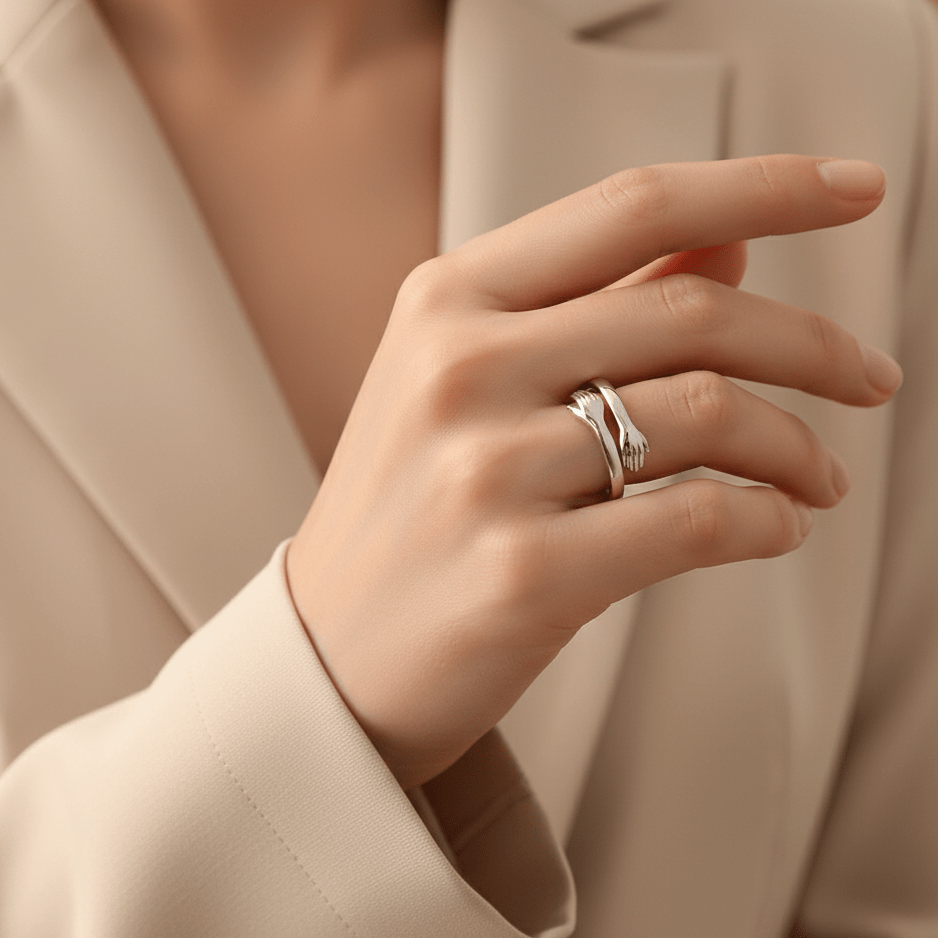 Hug Design Sterling Silver Ring