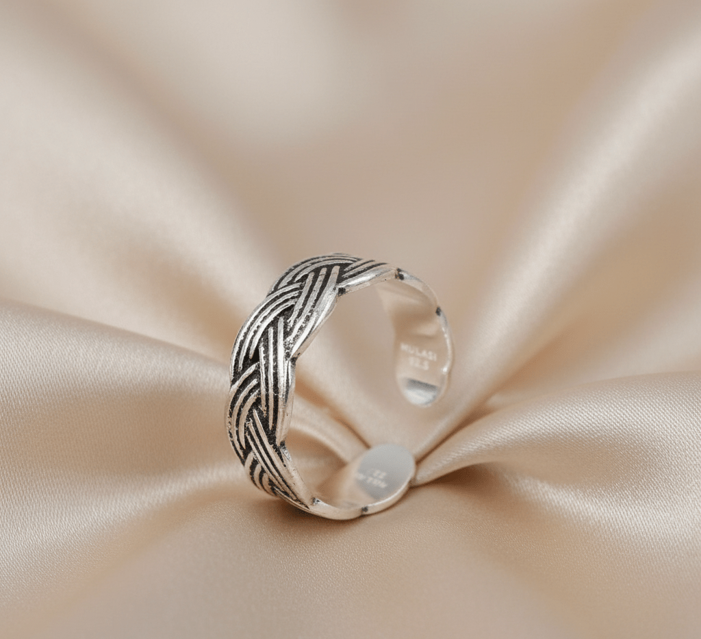 Woven Pattern Design Pure Silver Toe Ring | 925