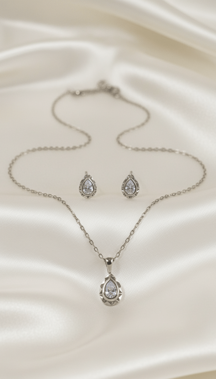 Tear Diamond Pendant Set | 925 Sterling Silver