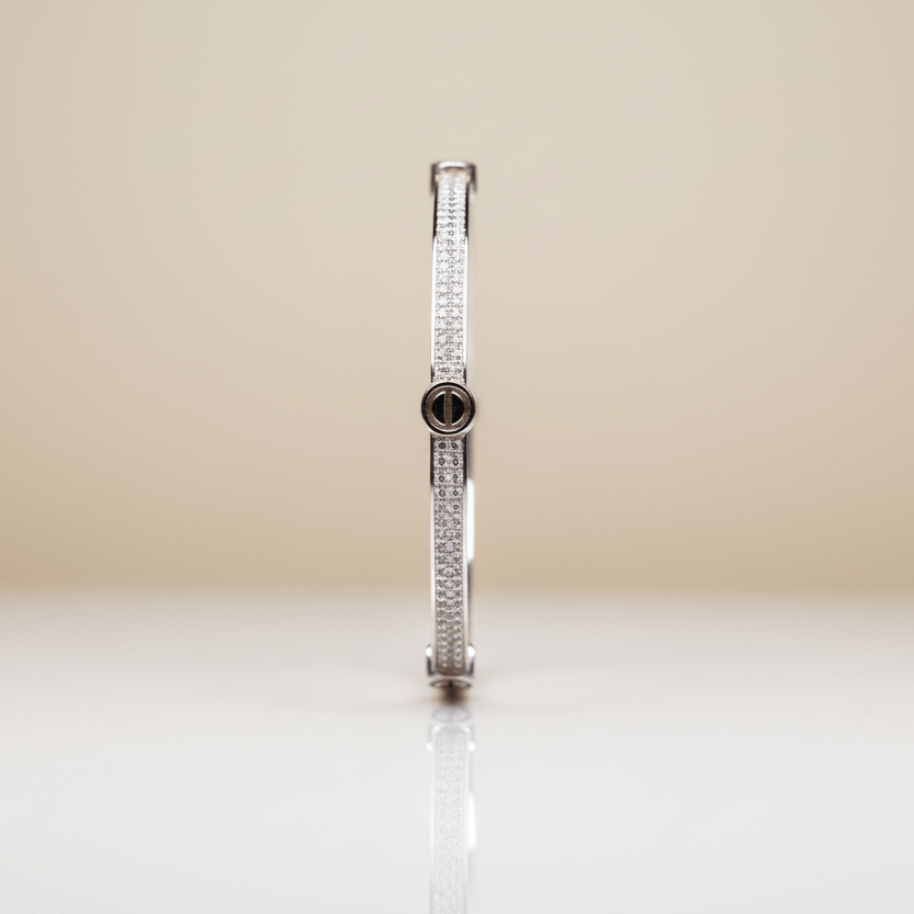 Studded Rhinestones Sterling Silver Bangle Bracelet