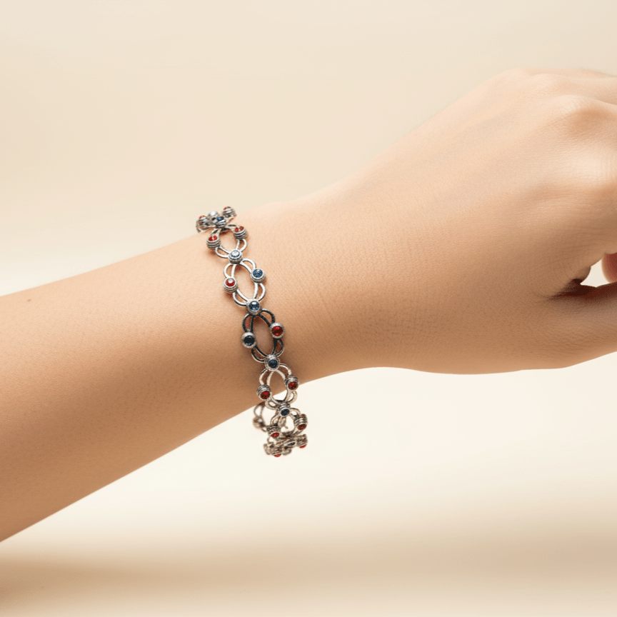 925 Sterling Silver 2 in 1 Ring & Bangle Bracelet with Crystals