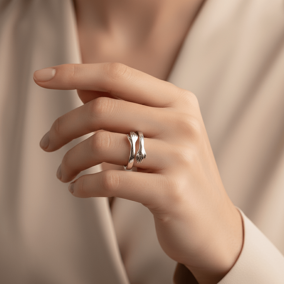 Hug Design Sterling Silver Ring