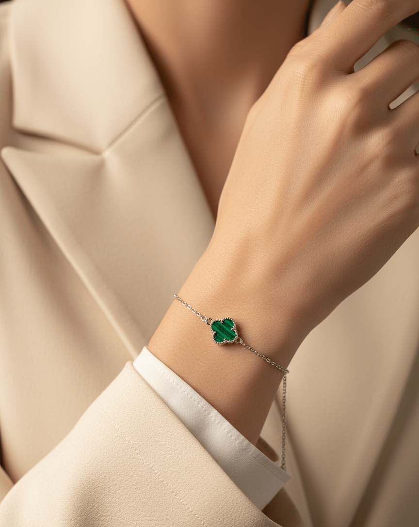 sleek green flower bracelet | 925 sterling silver
