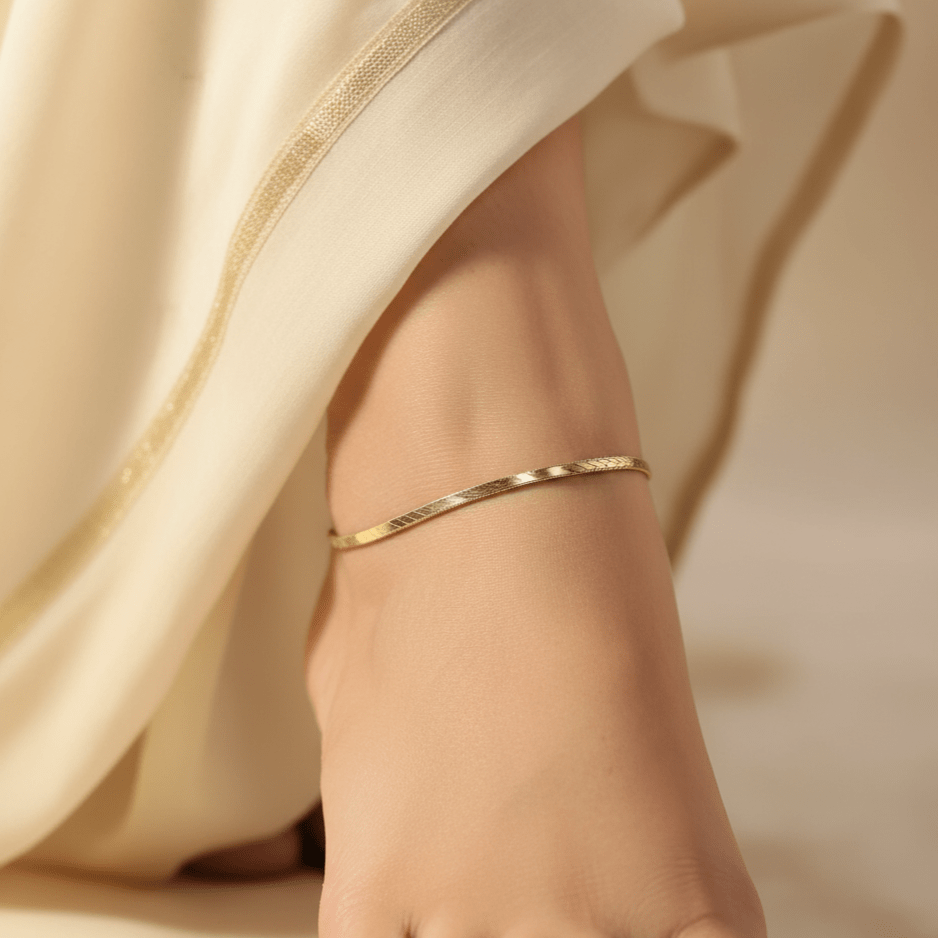 Elegant Silver & Gold Woven Design Silver Italian Anklet (1 Pair)