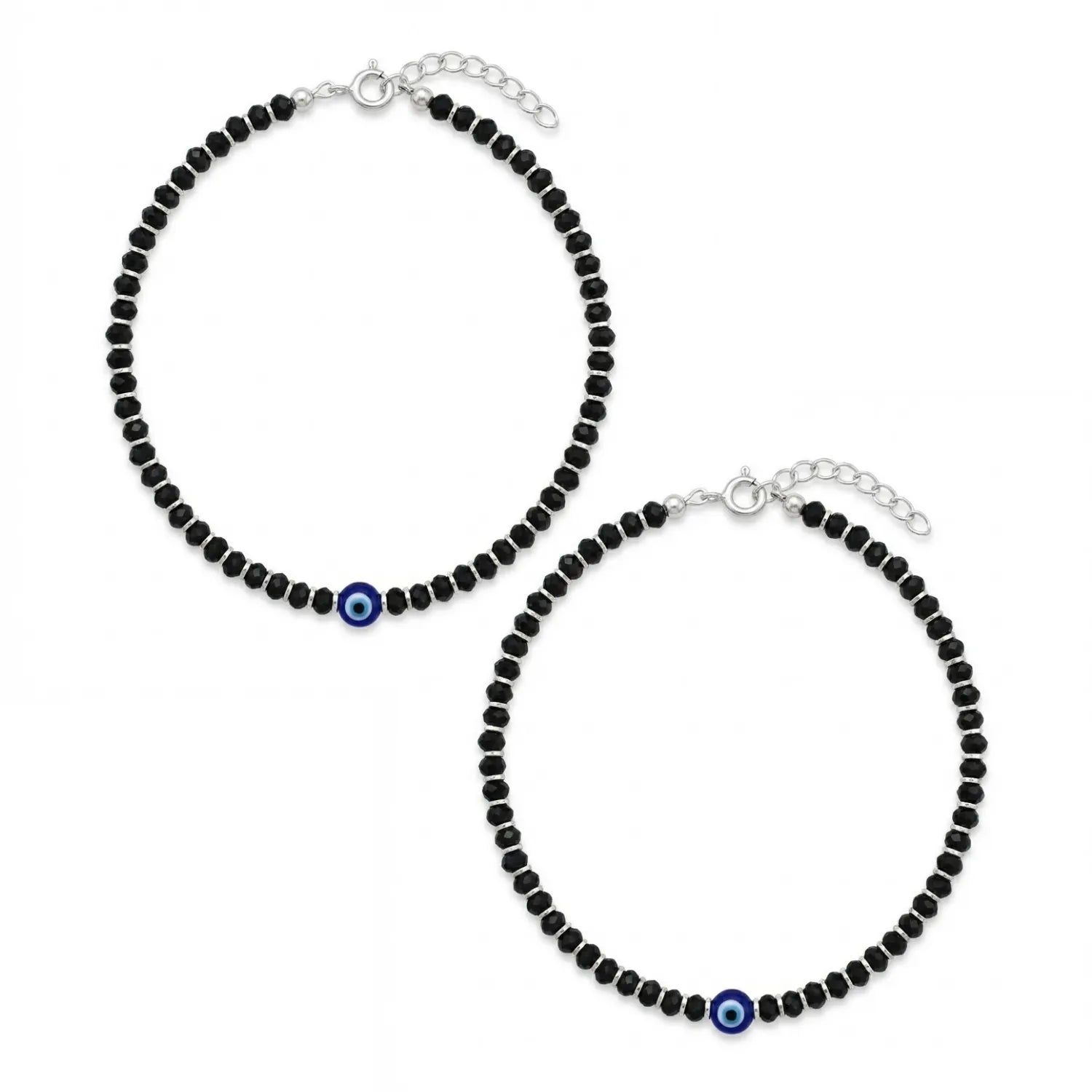 Hulasi Women 925 Sterling Silver Black Spinel Evil Eye Anklet 27cm