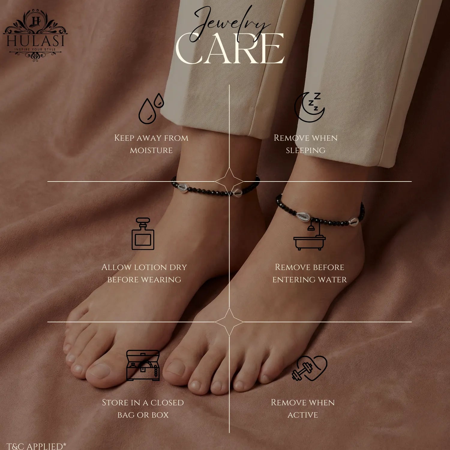 Hulasi Women 925 Sterling Silver Black Bead Cowrie Shell Anklet 27cm