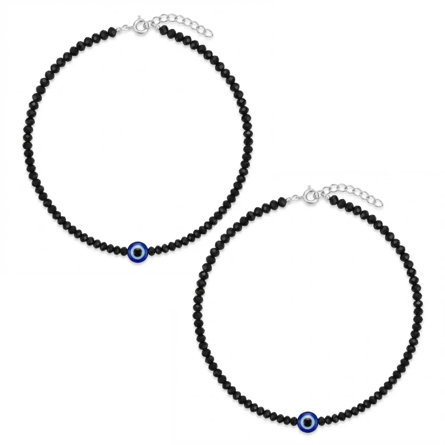 Hulasi Women 925 Sterling Silver Protection Evil Eye Black Anklet 27cm