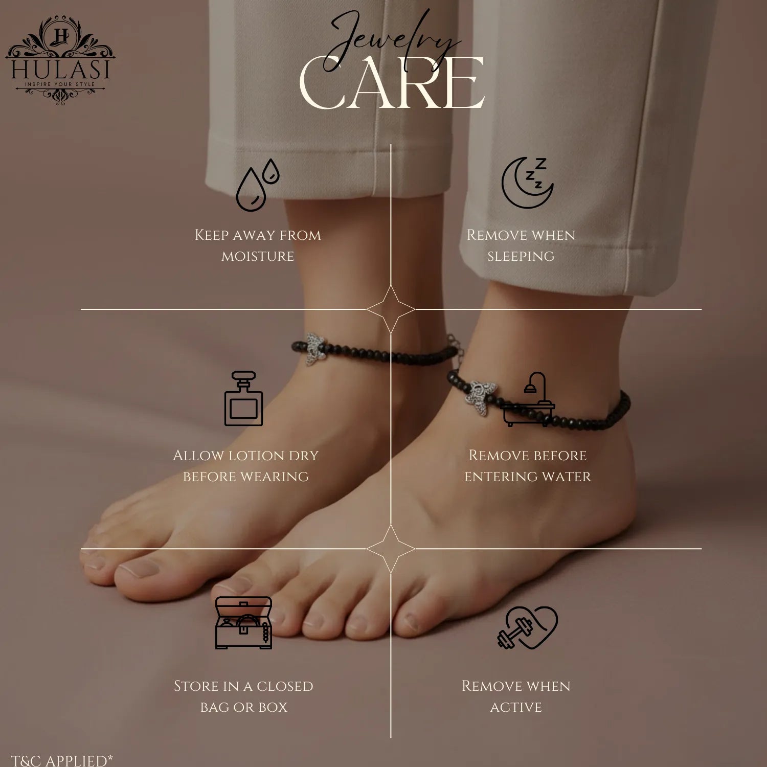 Hulasi Women 925 Sterling Silver Black Bead Butterfly Anklet 27cm