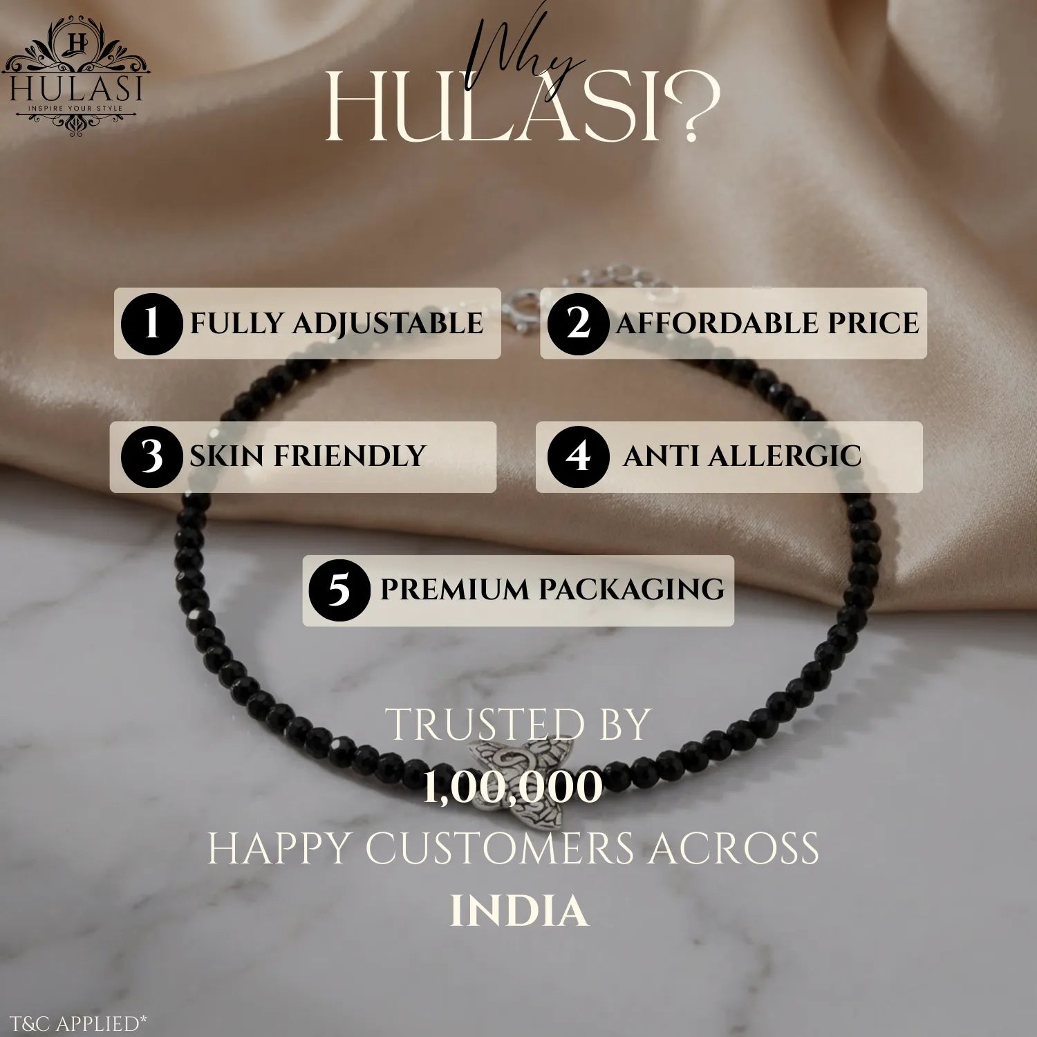 Hulasi Women 925 Sterling Silver Black Bead Butterfly Anklet 27cm