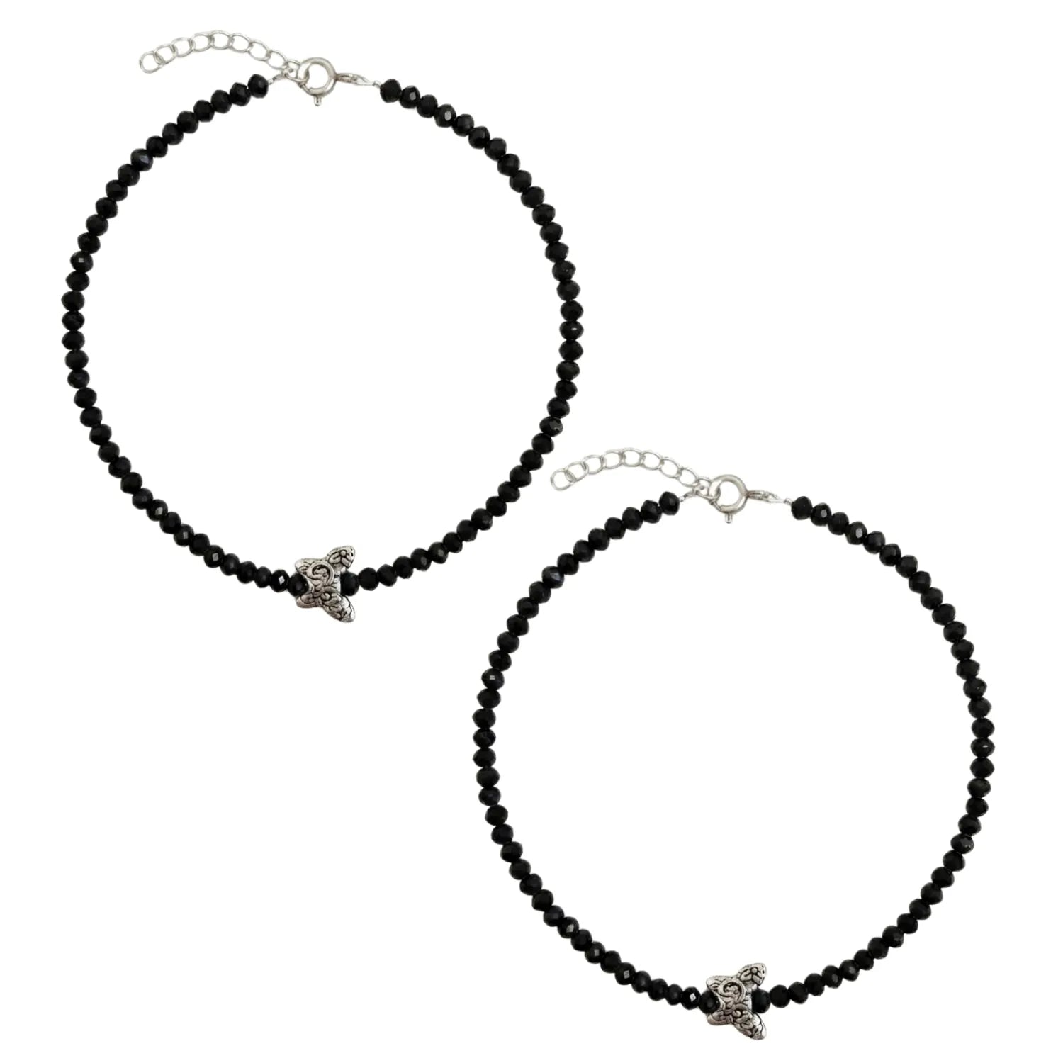 Hulasi Women 925 Sterling Silver Black Bead Butterfly Anklet 27cm