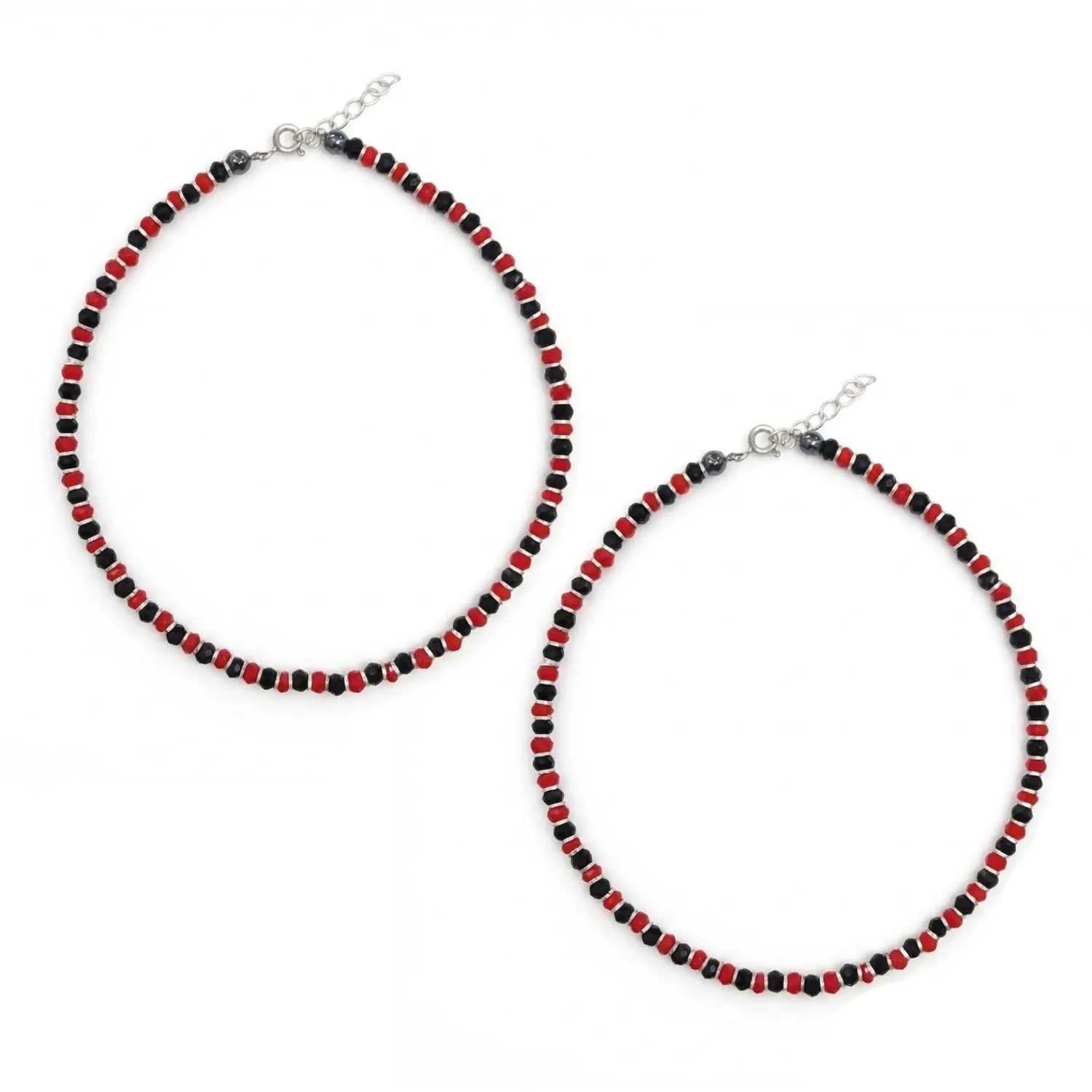 Hulasi Women 925 Sterling Silver Red Black Crystal Beaded Anklet 27cm