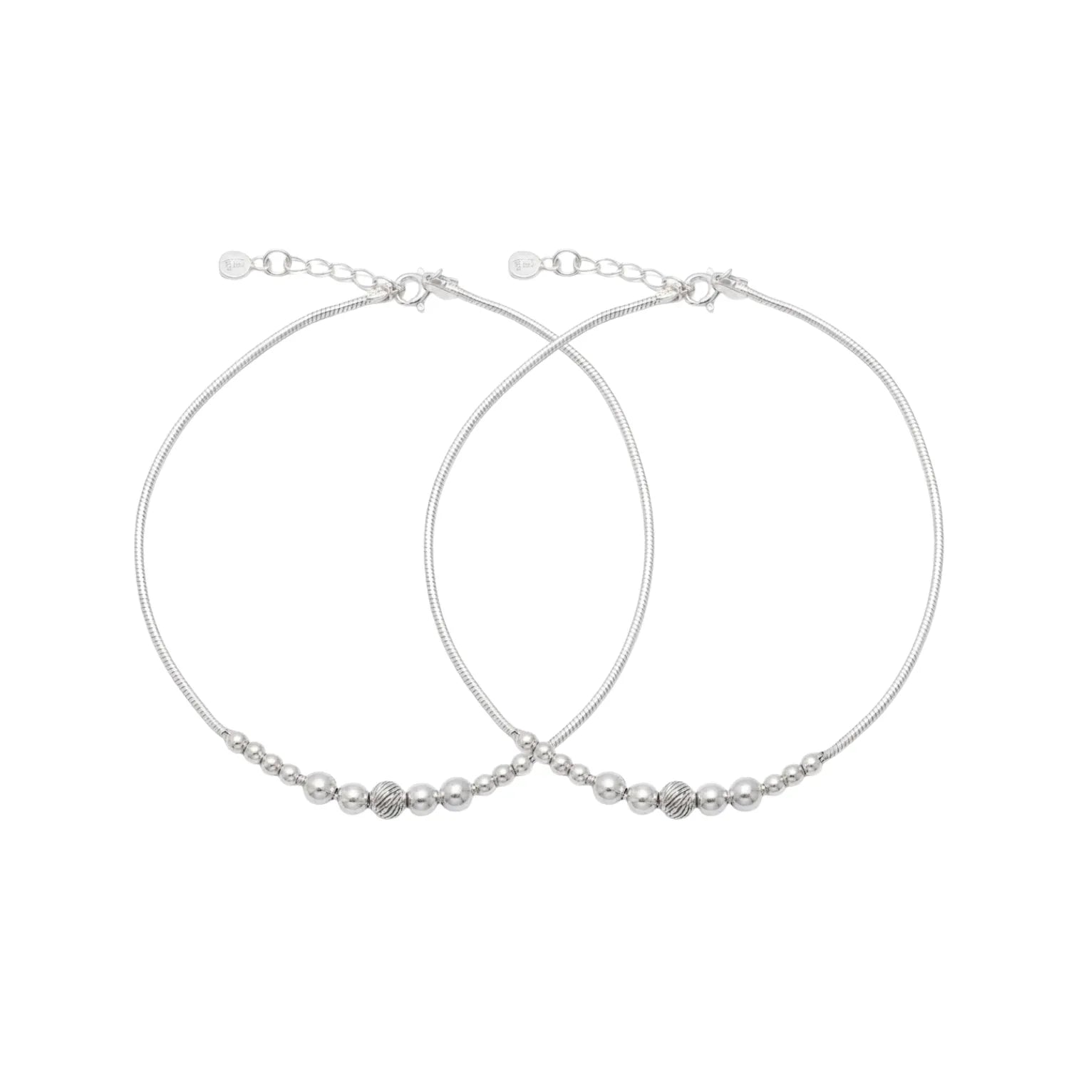 Hulasi Women 925 Sterling Silver Beaded Snake Chain Anklet Adjustable