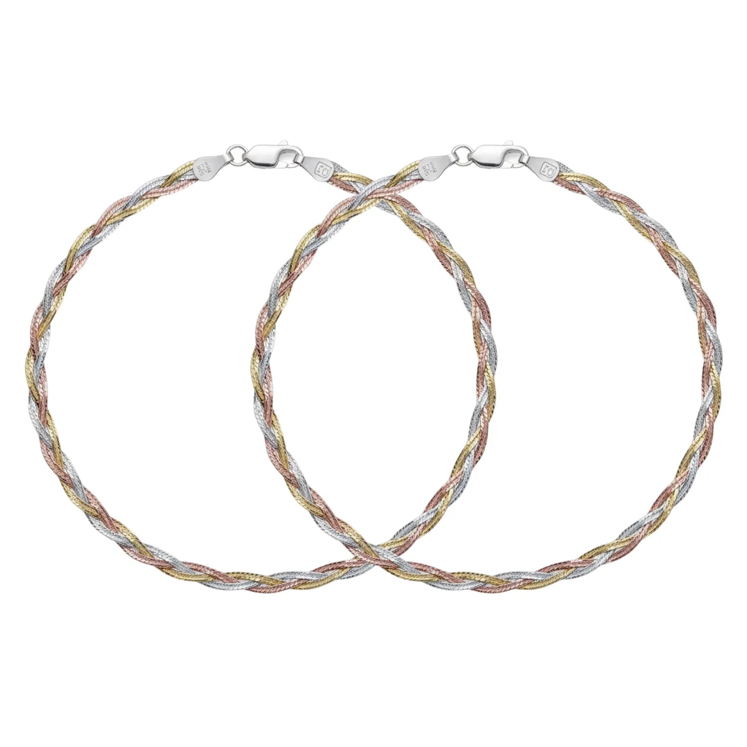 Hulasi Women 925 Sterling Silver Tri Tone Braided Mesh Anklet 27.5cm