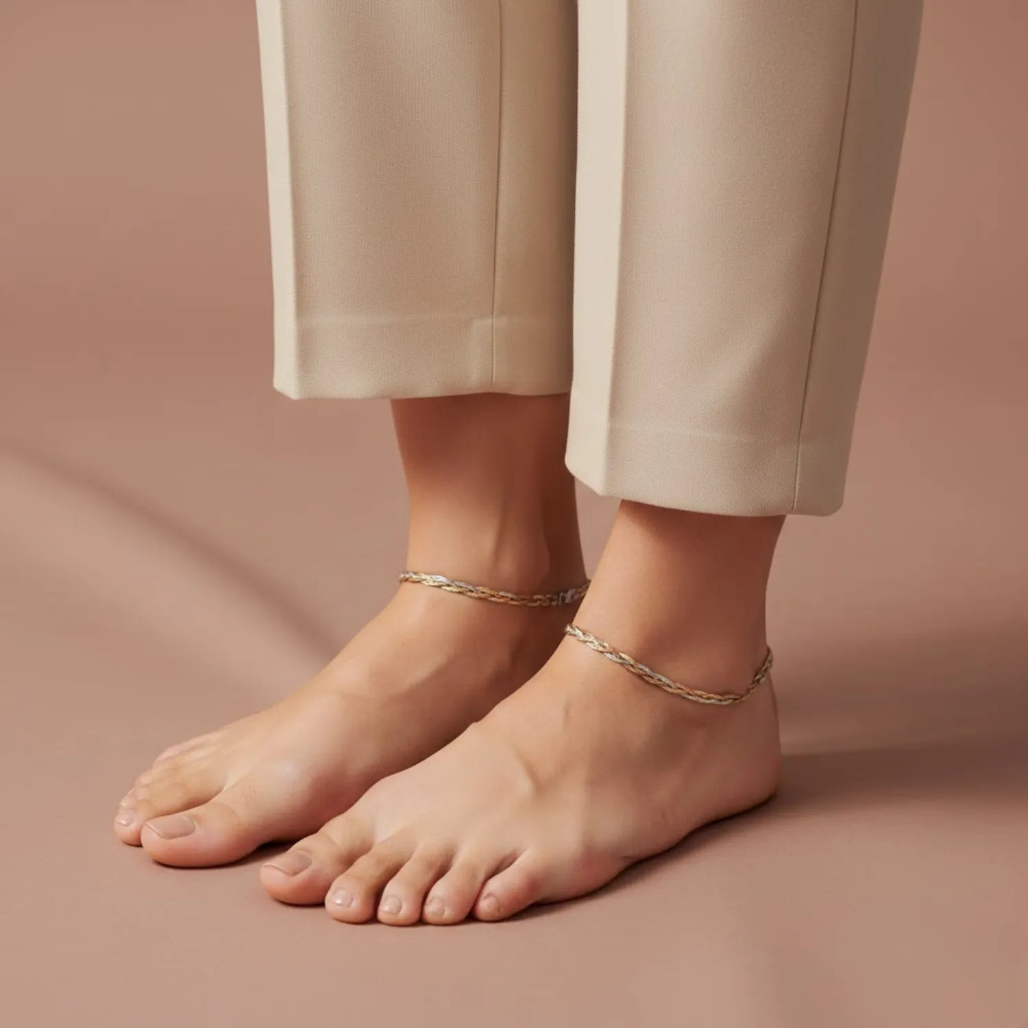 Hulasi Women 925 Sterling Silver Tri Tone Braided Mesh Anklet 27.5cm